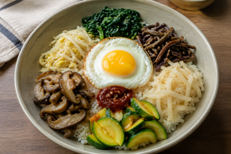 Bibimbap and Korean namul dishes