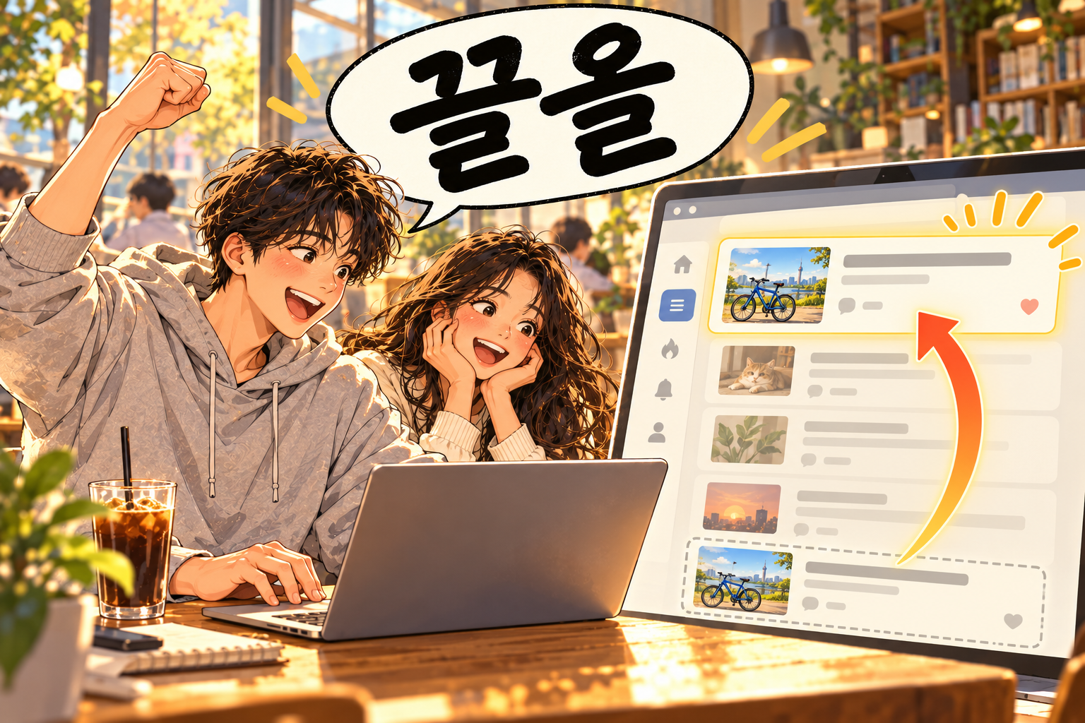 Speech-bubble cartoon for Korean expression 끌올 meaning Bumping an older post back into view