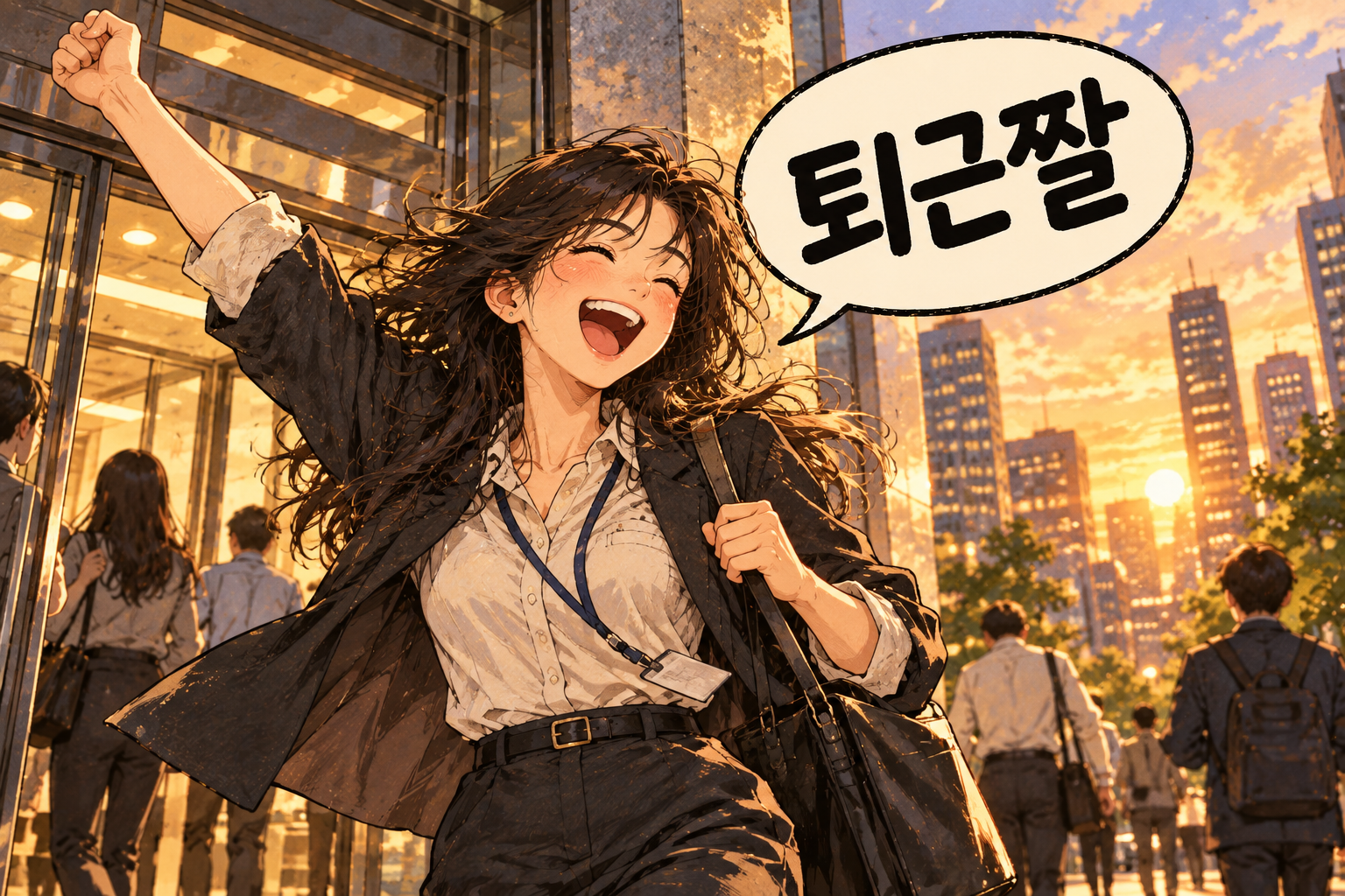 Korean slang 퇴근짤 (toegeunjjal): A reaction image for finishing work.