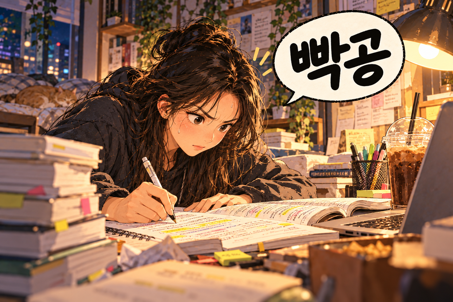 Korean slang 빡공 (ppakgong): An intense study session.