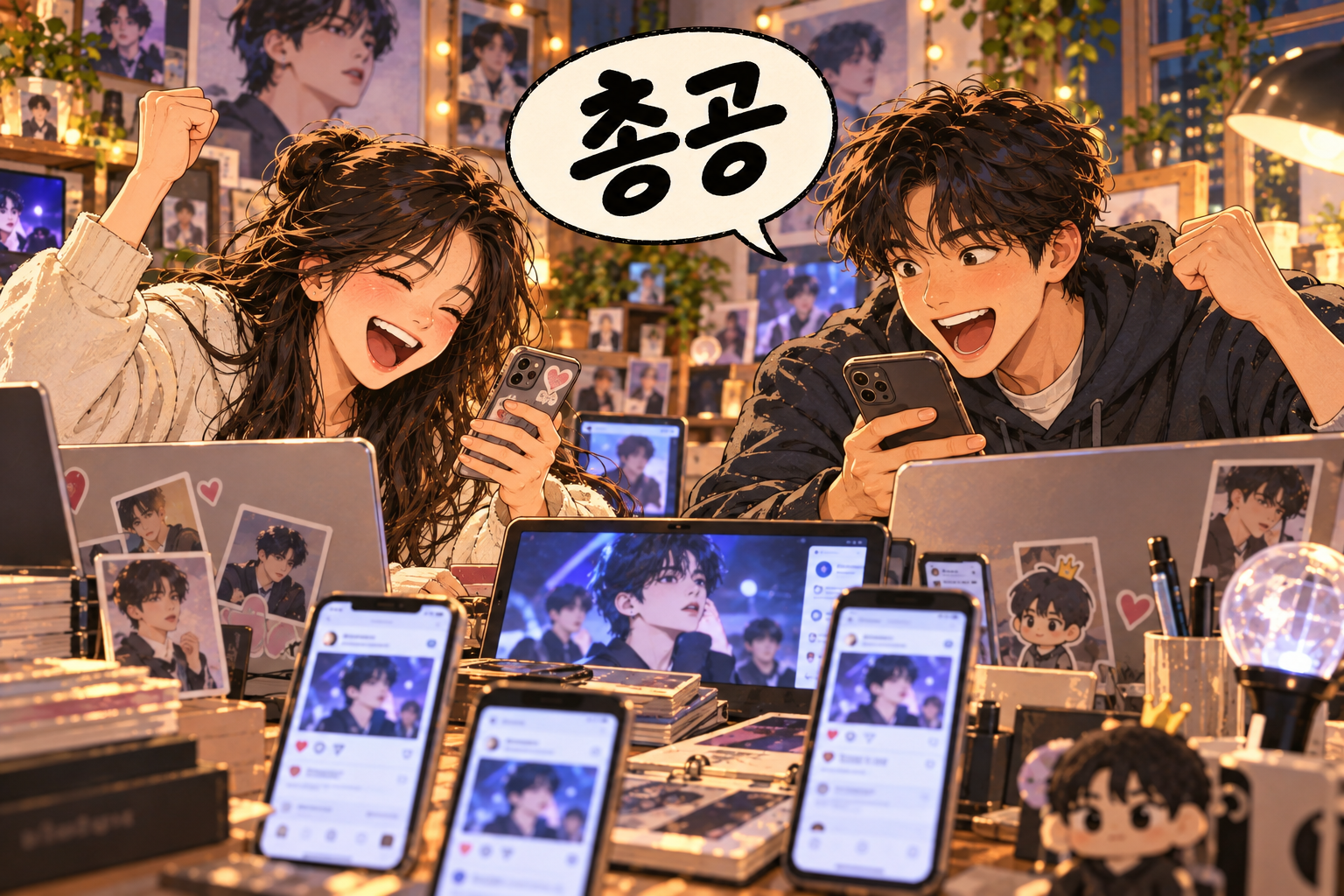 Korean slang 총공 (chonggong): A coordinated fan campaign.
