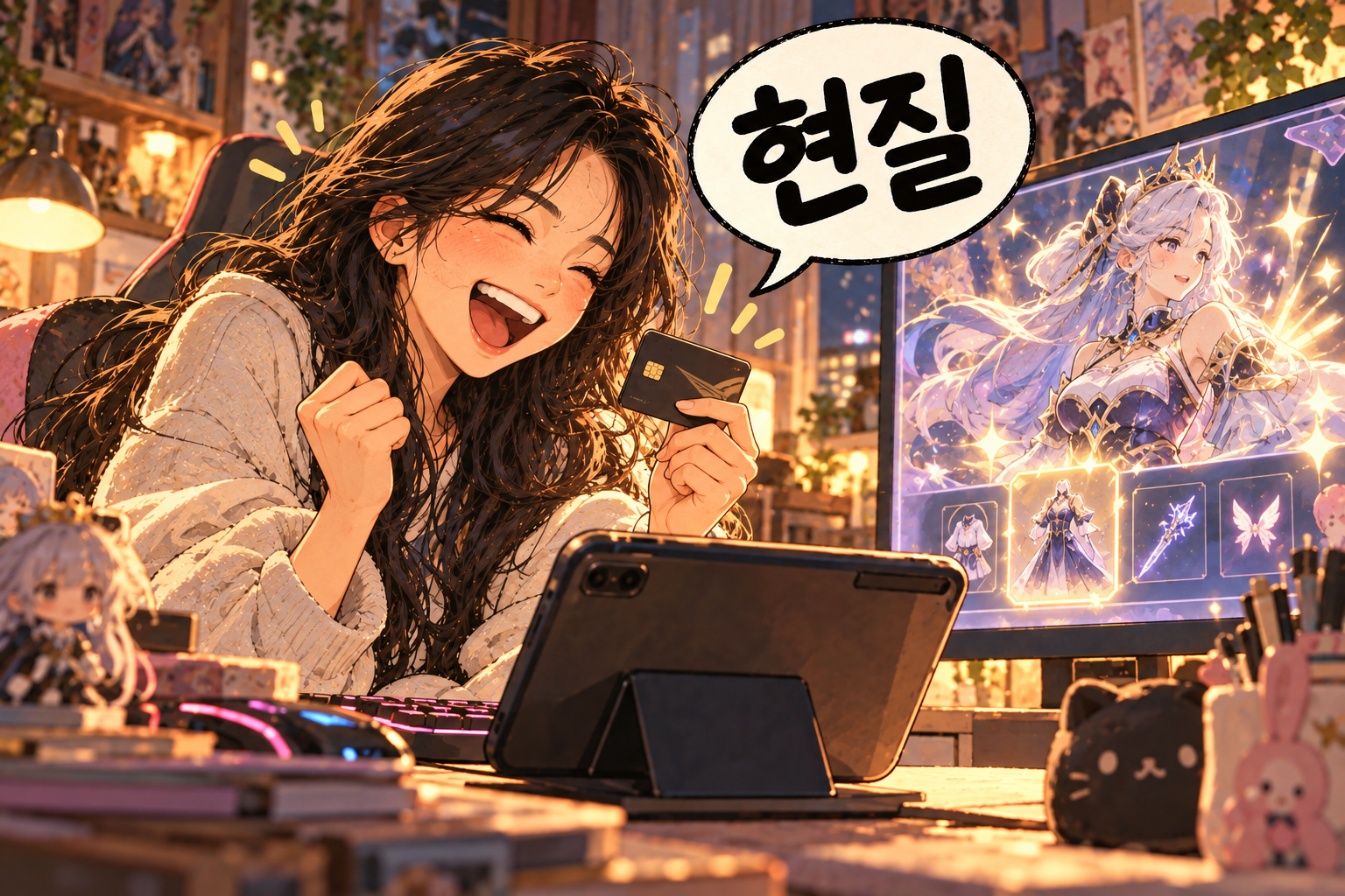 Korean slang 현질 (hyeonjil): Spending real money in a game.