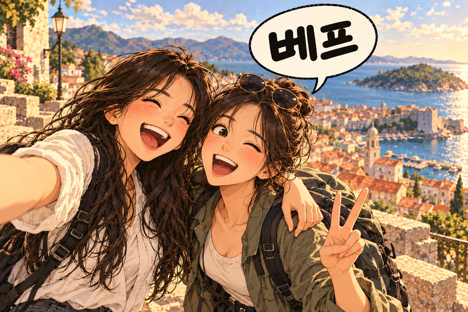 Korean slang 베프 (bepeu): Best friend.