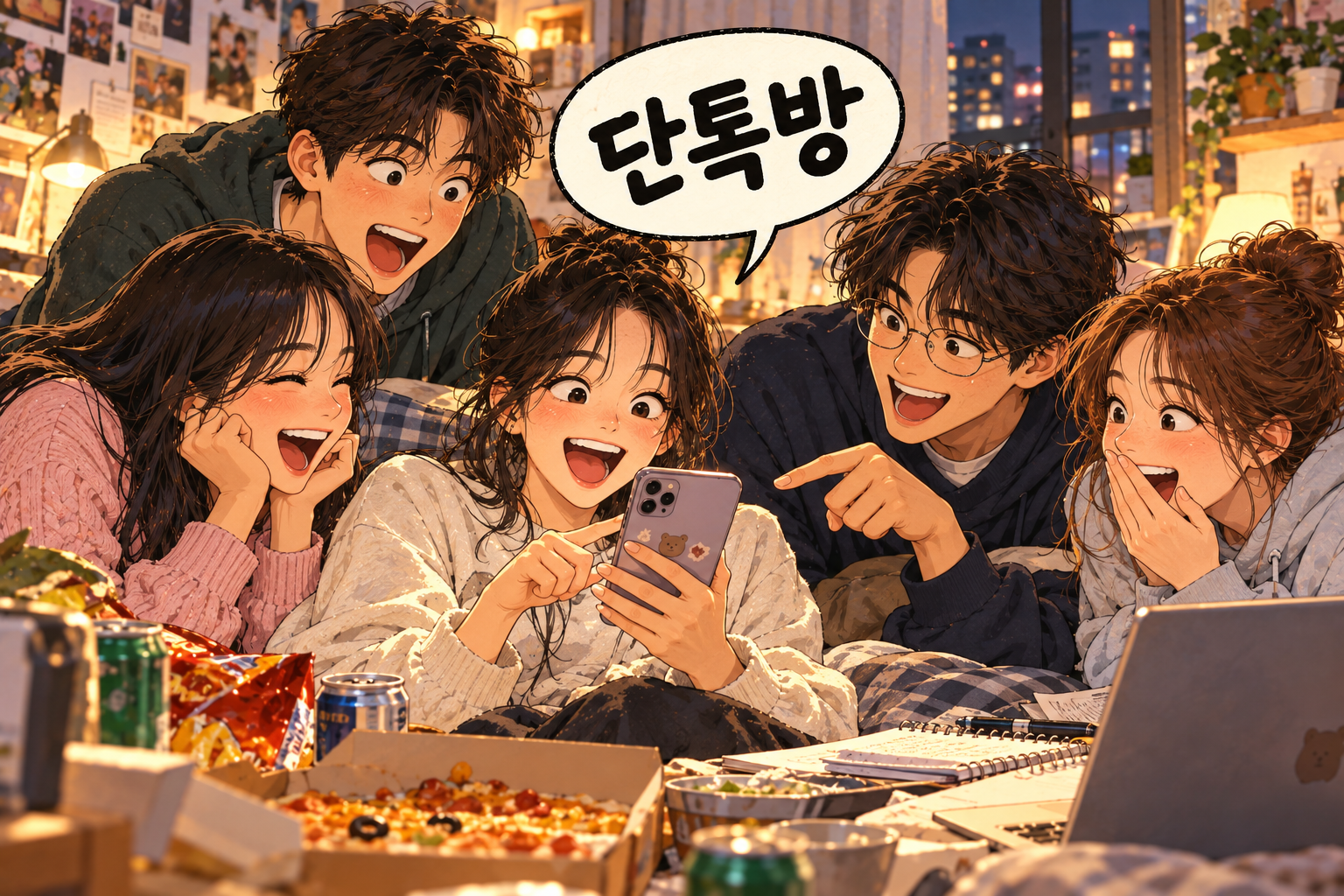 Korean slang 단톡방 (dantokbang): Group chat.