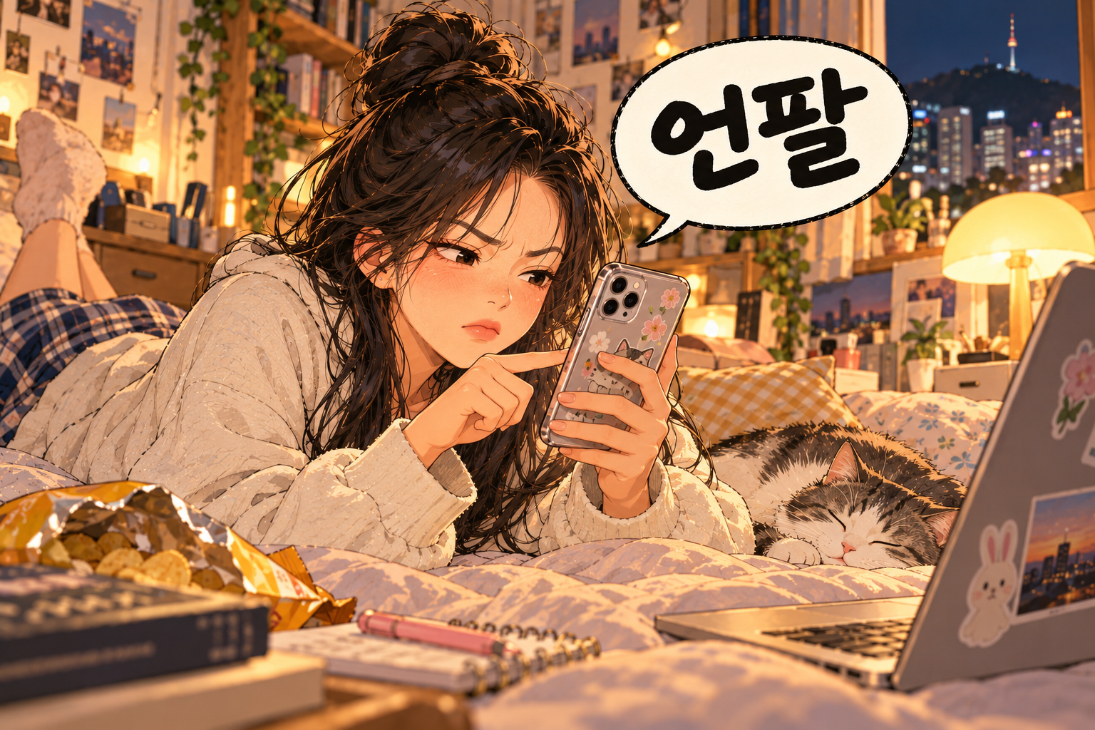 Korean slang 언팔 (eonpal): Unfollow.