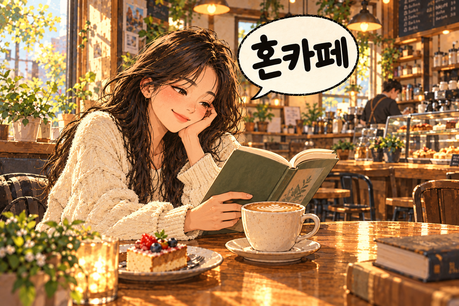Korean slang 혼카페 (honkape): Going to a cafe alone.
