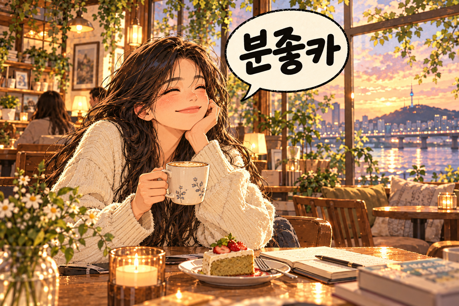 Korean slang 분좋카 (bunjoka): A cafe with a lovely atmosphere.
