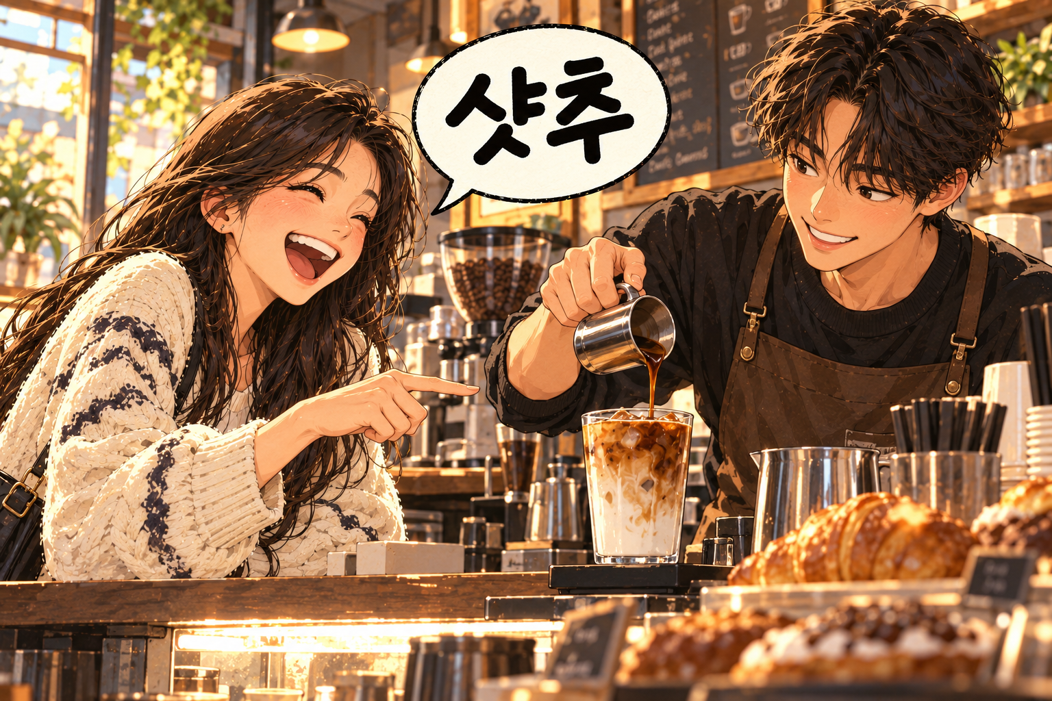 Korean slang 샷추 (syatchu): Adding an espresso shot.