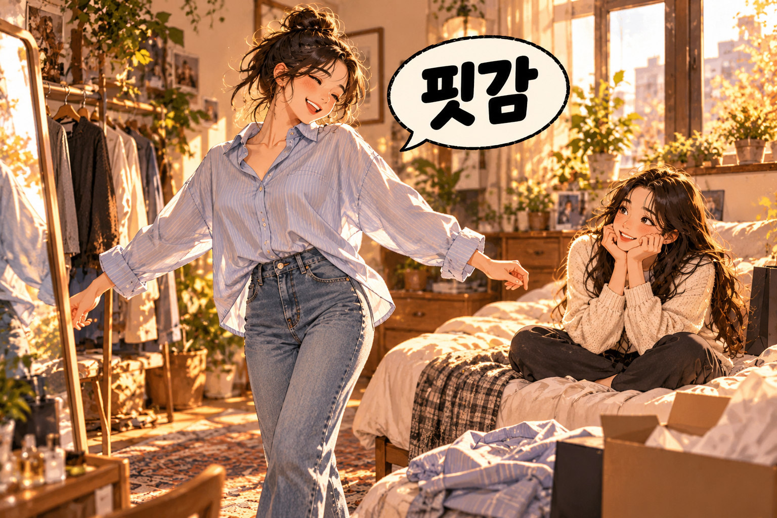 Illustration of Korean slang pitgam: How a garment fits and feels.