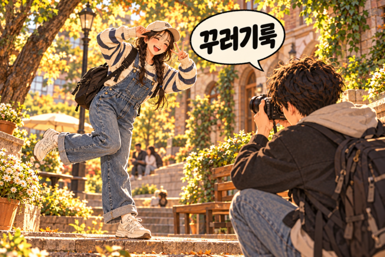 Illustration of Korean slang kkureogi ruk: A playful, youthful outfit.