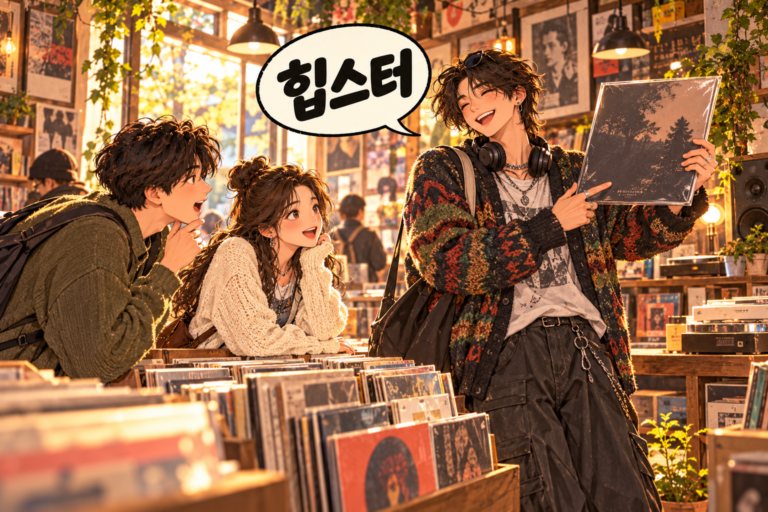 Illustration of Korean slang hipseuteo: Someone into distinctive alternative style.