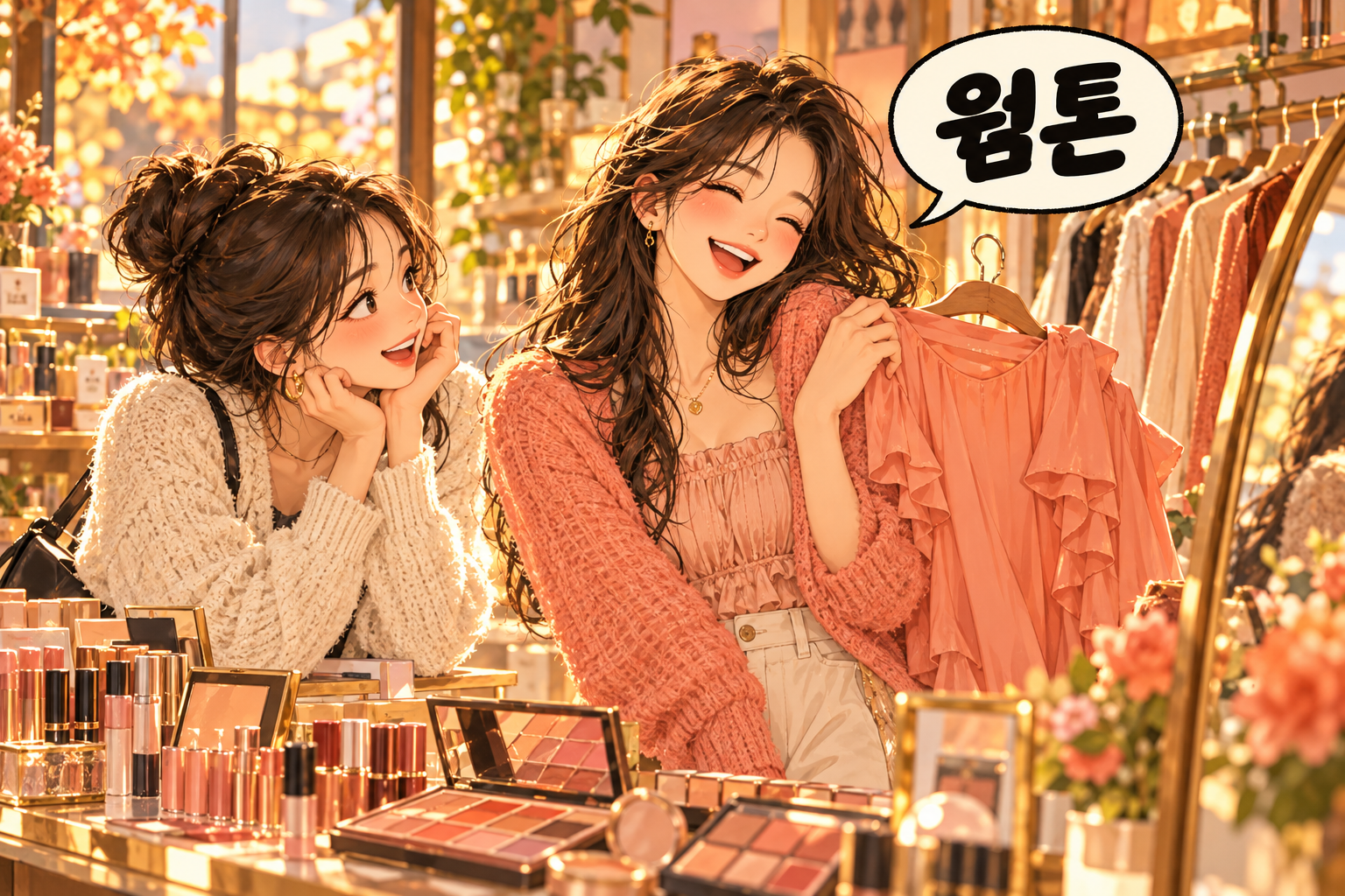 Illustration of Korean slang womton: Warm-toned coloring or palette.