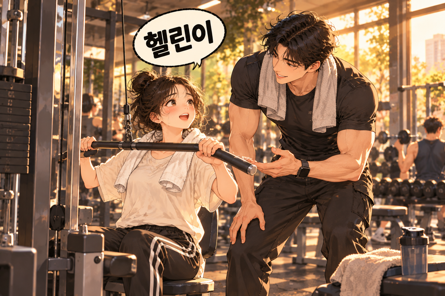 Illustration of Korean slang hellini: A gym beginner.