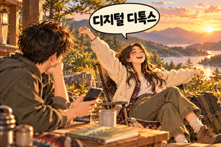 Illustration of Korean slang dijiteol ditokseu: Taking a break from screens.
