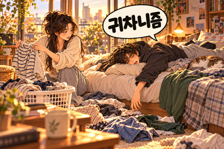 Illustration of Korean slang gwichanijeum: A can't-be-bothered mood.