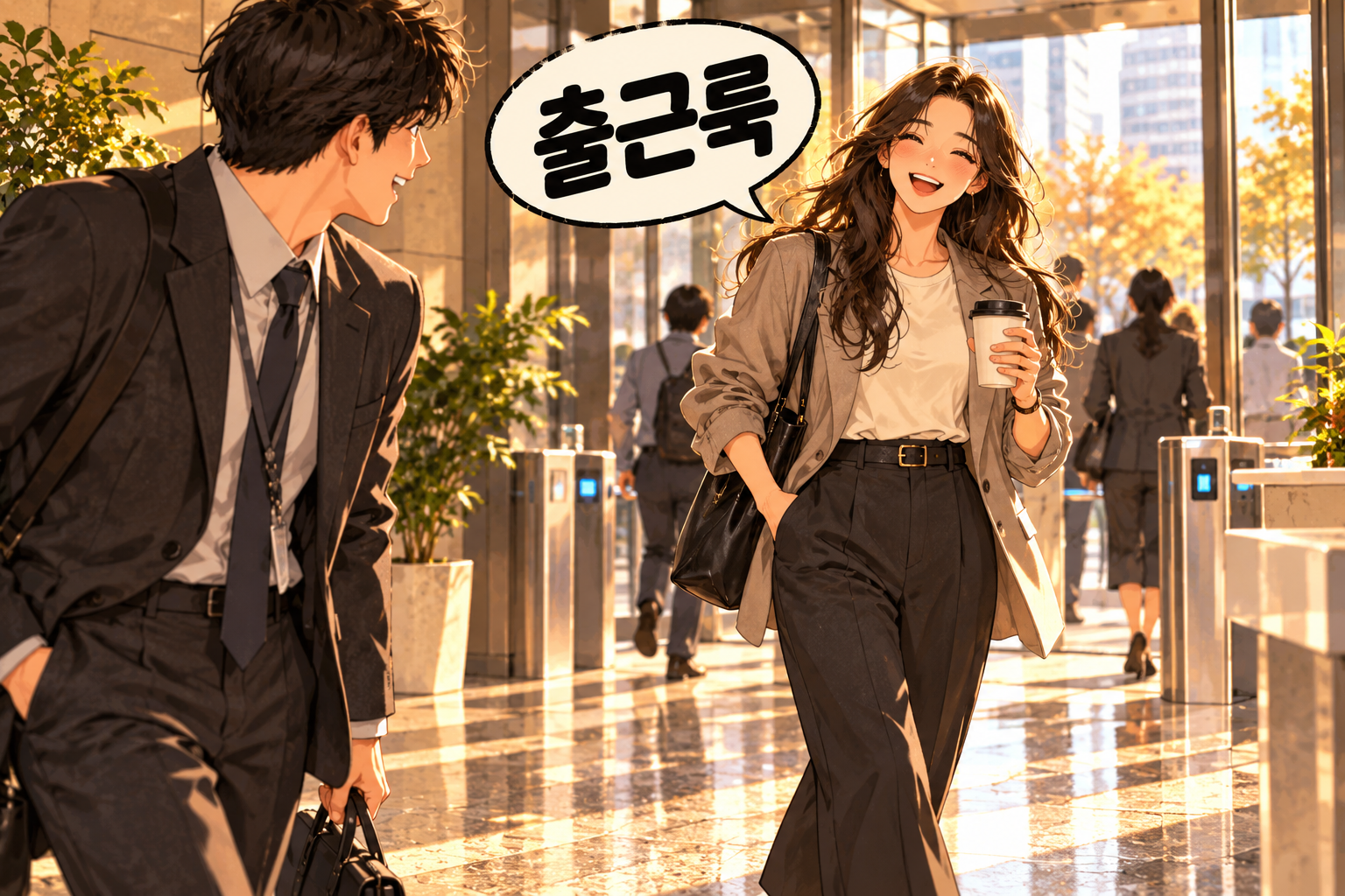 Illustration of Korean slang chulgeun ruk: An outfit for going to work.
