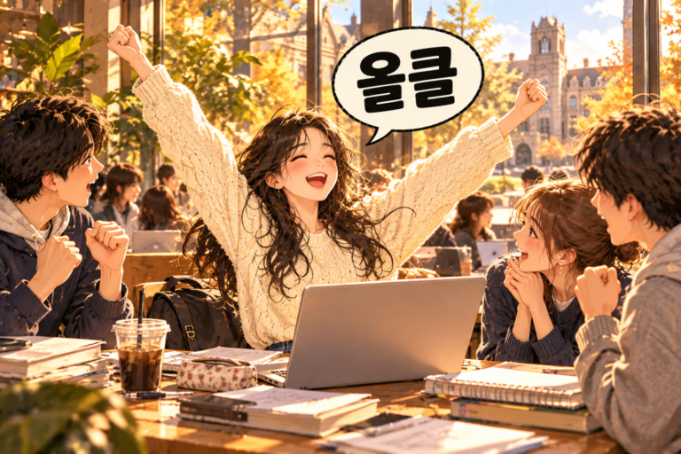 Illustration of Korean slang olkeul: Getting every course you wanted.