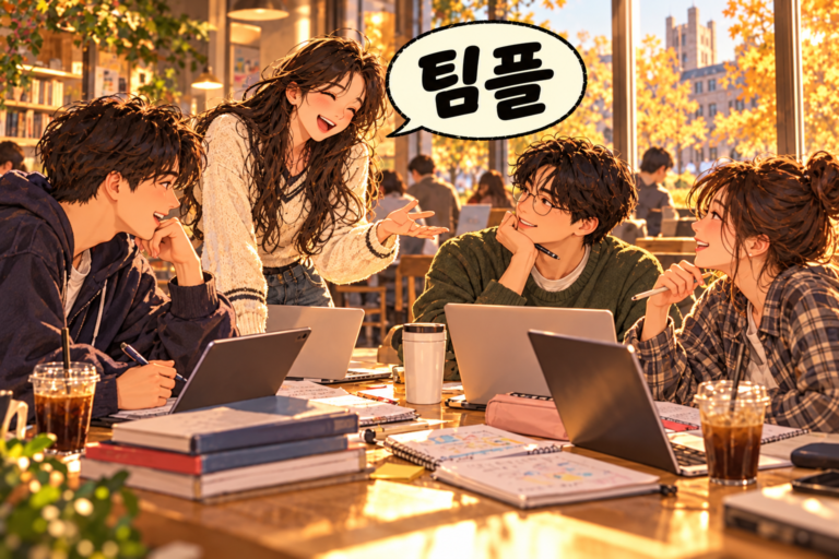 Illustration of Korean slang timpeul: A group project.