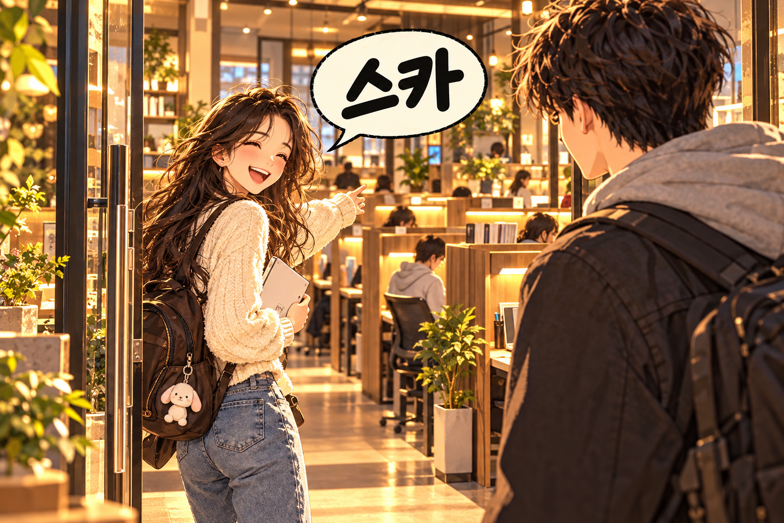 Illustration of Korean slang seuka: A study cafe.