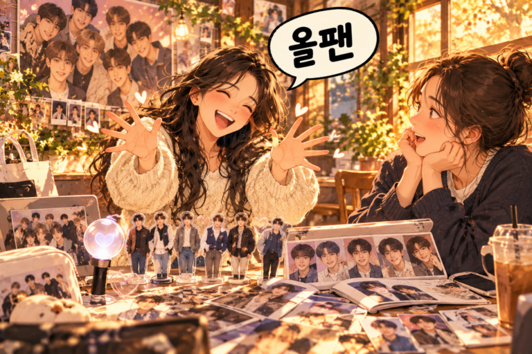 Illustration of Korean slang olpaen: A fan of every member.