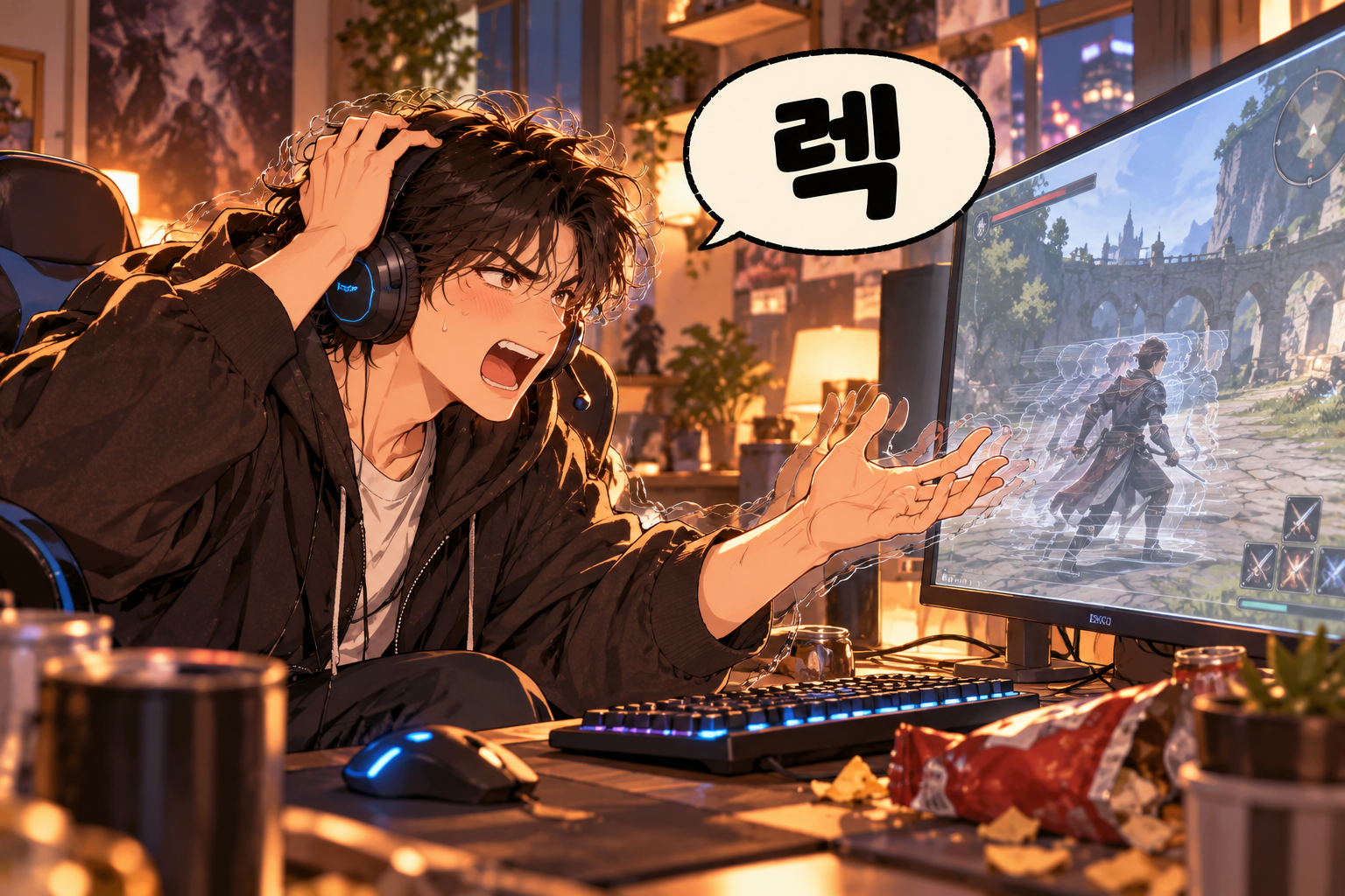 Korean Slang 276. 렉 — Lag. A delay or freeze.