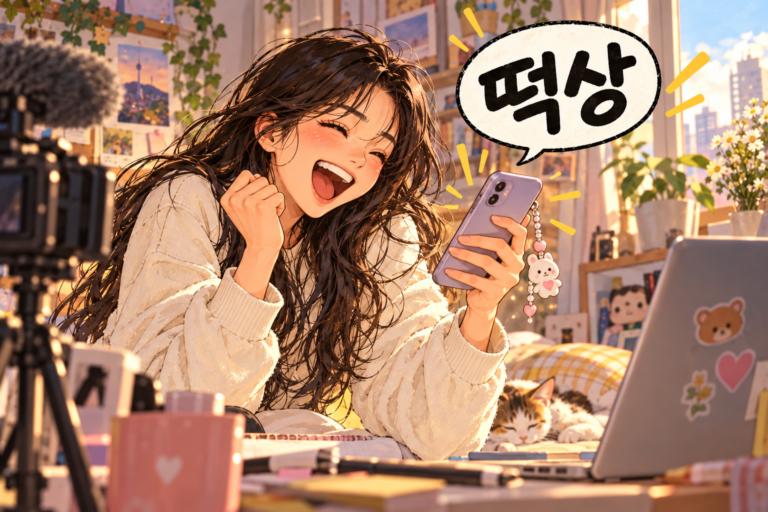 Illustration for Korean expression 떡상 meaning A sudden jump in popularity or value