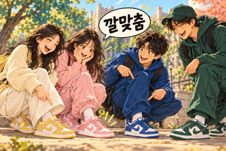 Illustration for Korean expression 깔맞춤 meaning Coordinating colors