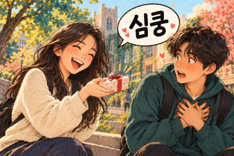 Illustration for Korean expression 심쿵 meaning A sudden flutter of affection