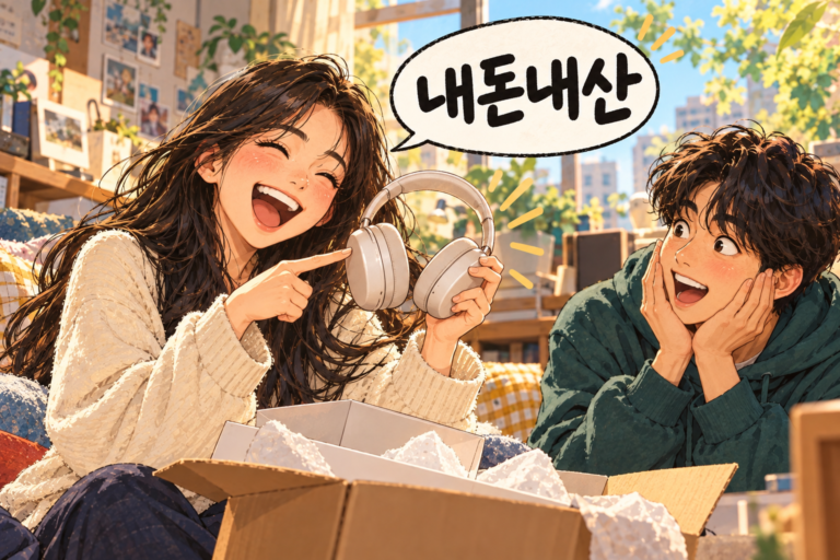 Illustration for Korean expression 내돈내산 meaning Bought with my own money