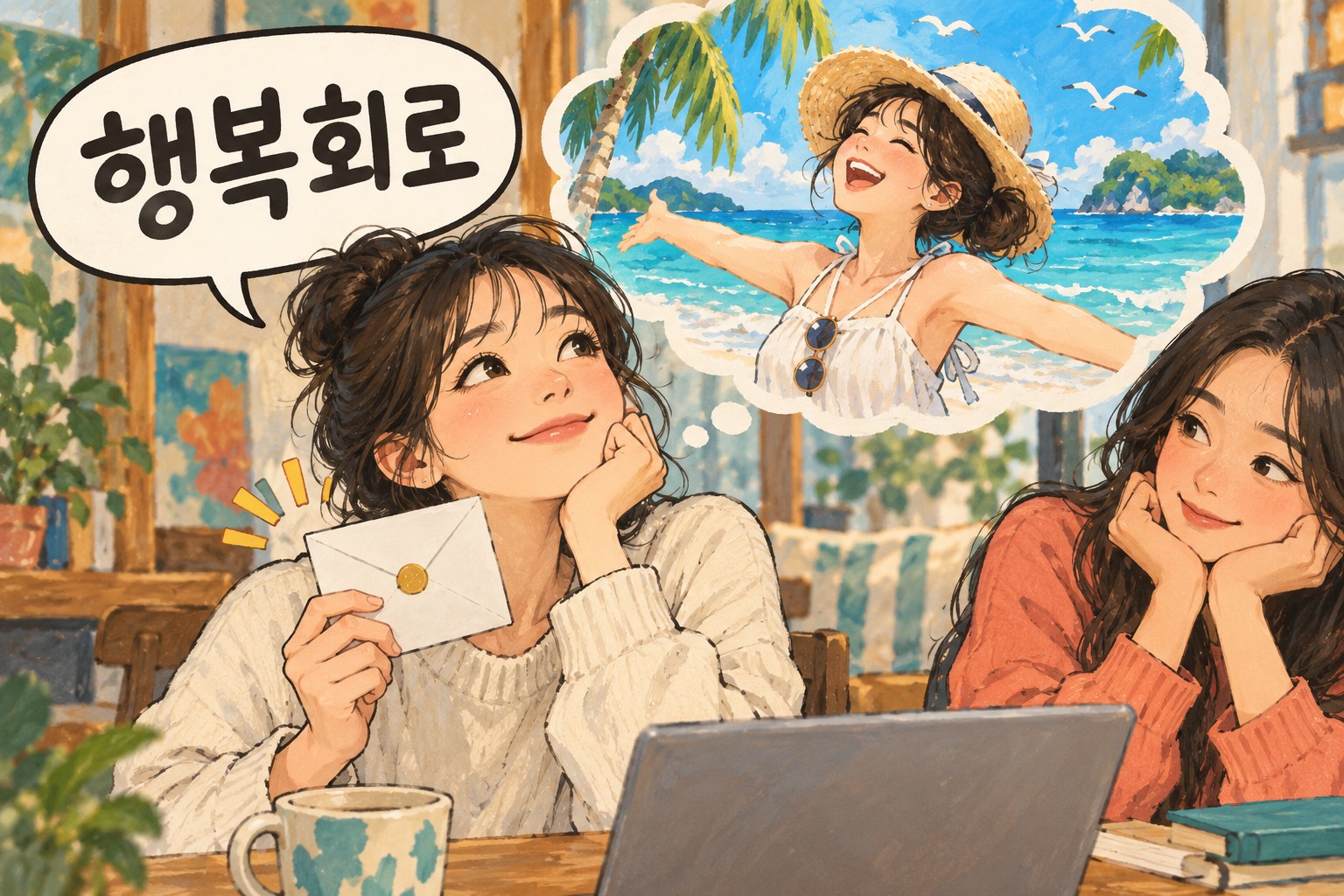 Illustration for the Korean expression 행복회로