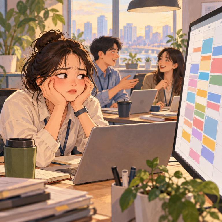 Illustration for Korean slang 회의 지옥